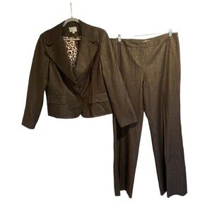Vintage Alberto Makali Brown Mettalic Shimmer Pants Suit Jacket 14 Womens